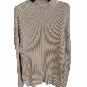 St. John’s Bay Beige Ribbed Cotton Sweater Large Tall | Crew Neck Knit Pullover